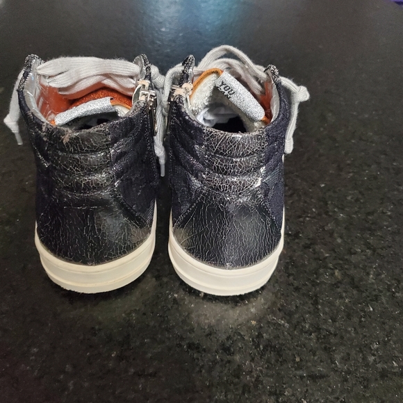 P448 Silver Leather and Black Lace Metallic Fashion High Tops - Picture 10 of 14